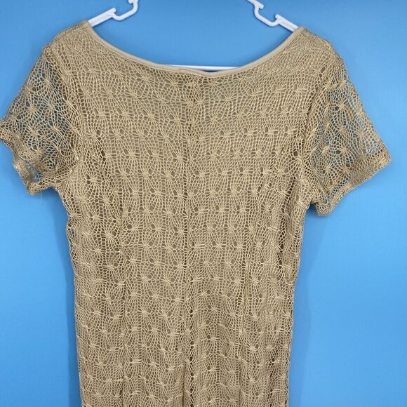 Rosegold Petite Girls Dress Size XL Tan Knit Overlay Short Sleeve Knee Length - Picture 7 of 9